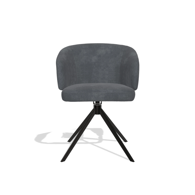 Sedia da pranzo Elise 6612 in tessuto Adore 56 (antracite), base girevole in nero, vista frontale