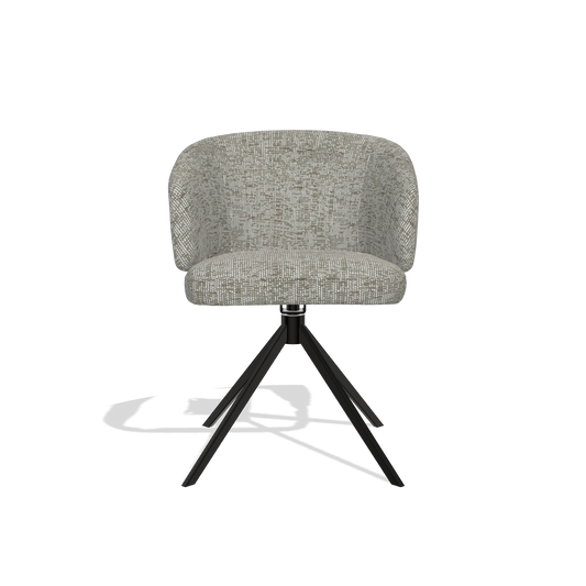 Dining Chair Elise 6612 in Be Fine 120 fabric (grey), black swivel base, front view