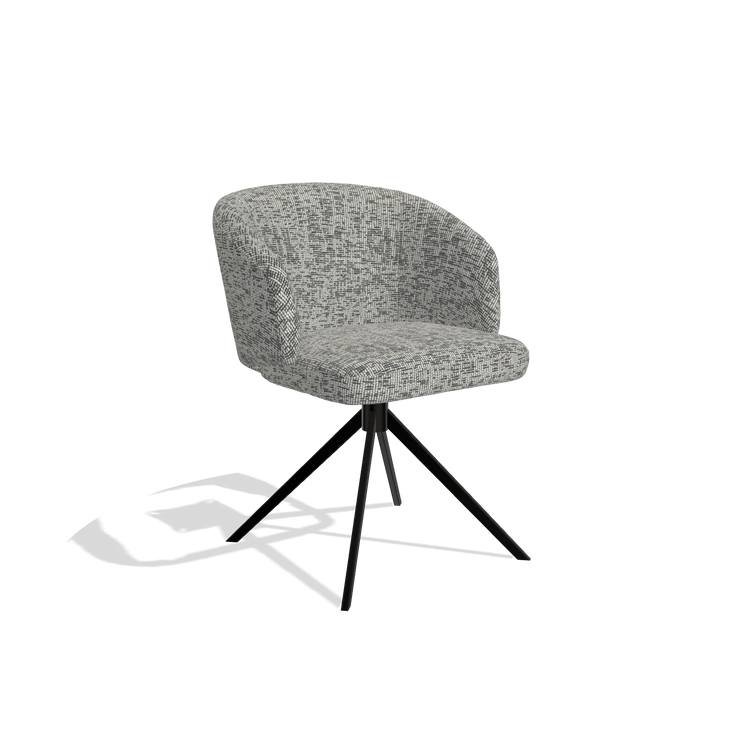 Dining Chair Elise 6612 in Be Fine 45 fabric (taupe), black swivel base, angled view
