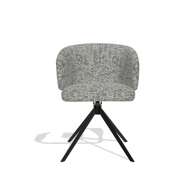 Dining Chair Elise 6612 in Be Fine 45 fabric (taupe), black swivel base, front view