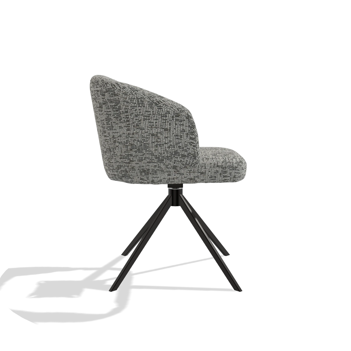 Dining Chair Elise 6612 in Be Fine 45 fabric (taupe), black swivel base, side view