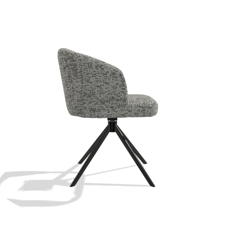 Dining Chair Elise 6612 in Be Fine 45 fabric (taupe), black swivel base, side view