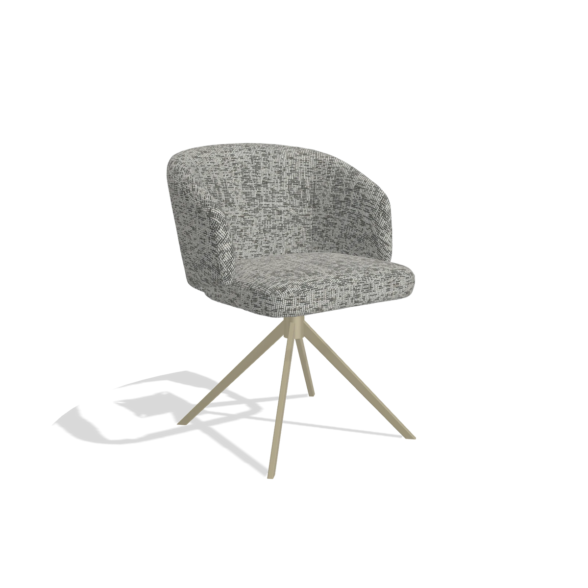 Dining Chair Elise 6612 in Be Fine 45 fabric (taupe), champagne swivel base, angled view