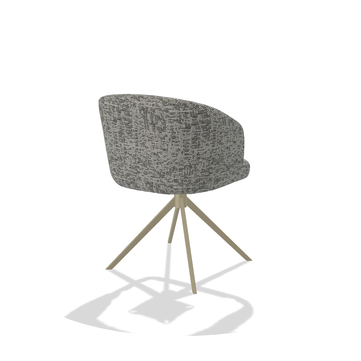 Dining Chair Elise 6612 in Be Fine 45 fabric (taupe), champagne swivel base, back angled view