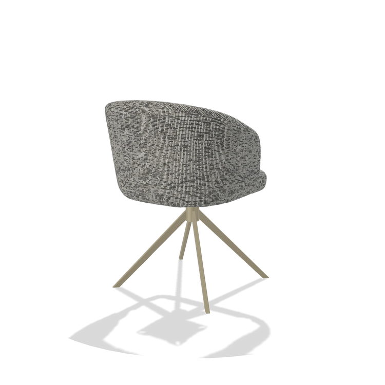 Dining Chair Elise 6612 in Be Fine 45 fabric (taupe), champagne swivel base, back angled view