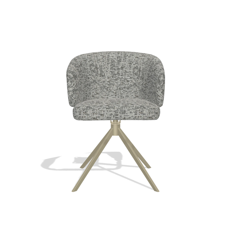 Dining Chair Elise 6612 in Be Fine 45 fabric (taupe), champagne swivel base, front view