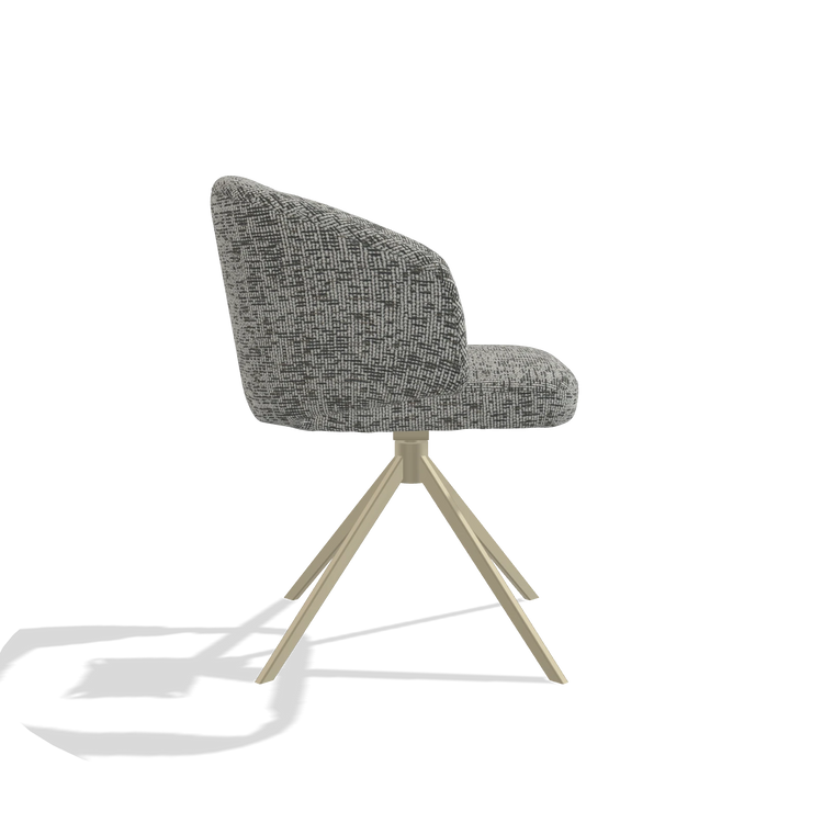 Dining Chair Elise 6612 in Be Fine 45 fabric (taupe), champagne swivel base, side view