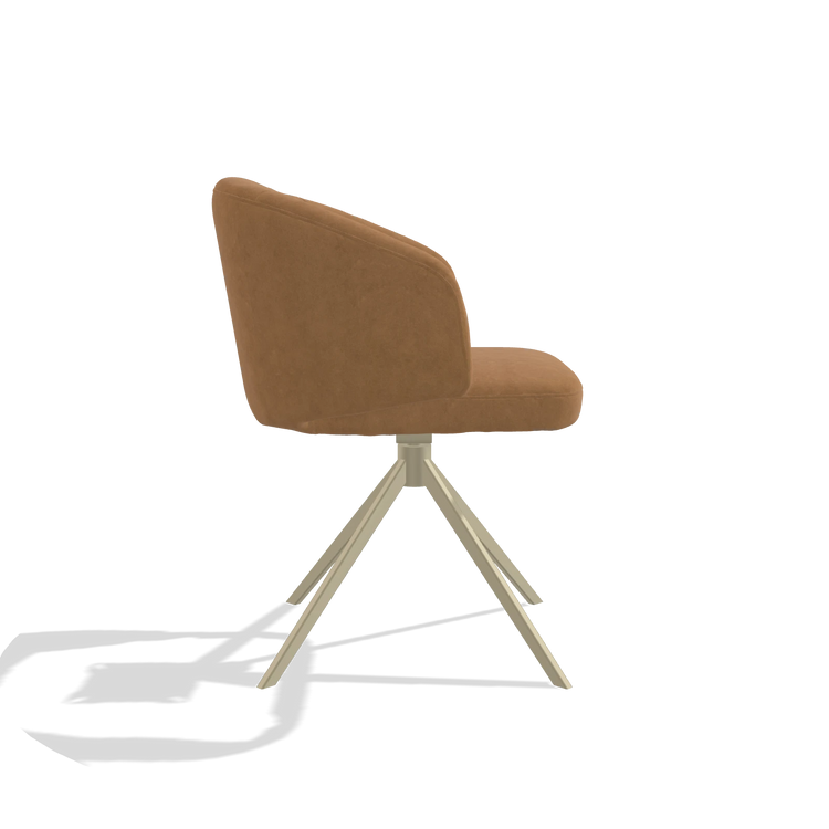 Silla de comedor Elise 6612 en tela Bull 09 (caramelo), base giratoria en champán, vista lateral