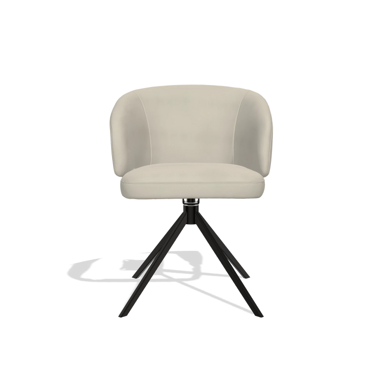 Dining Chair Elise 6612 in Leather A822 (light grey), black swivel base, front view