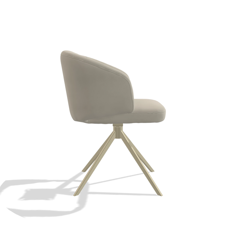 Dining Chair Elise 6612 in Leather A822 (light grey), champagne swivel base, side view