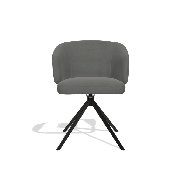 Dining Chair Elise 6612 in Leather B400 (dark grey), black swivel base, front view