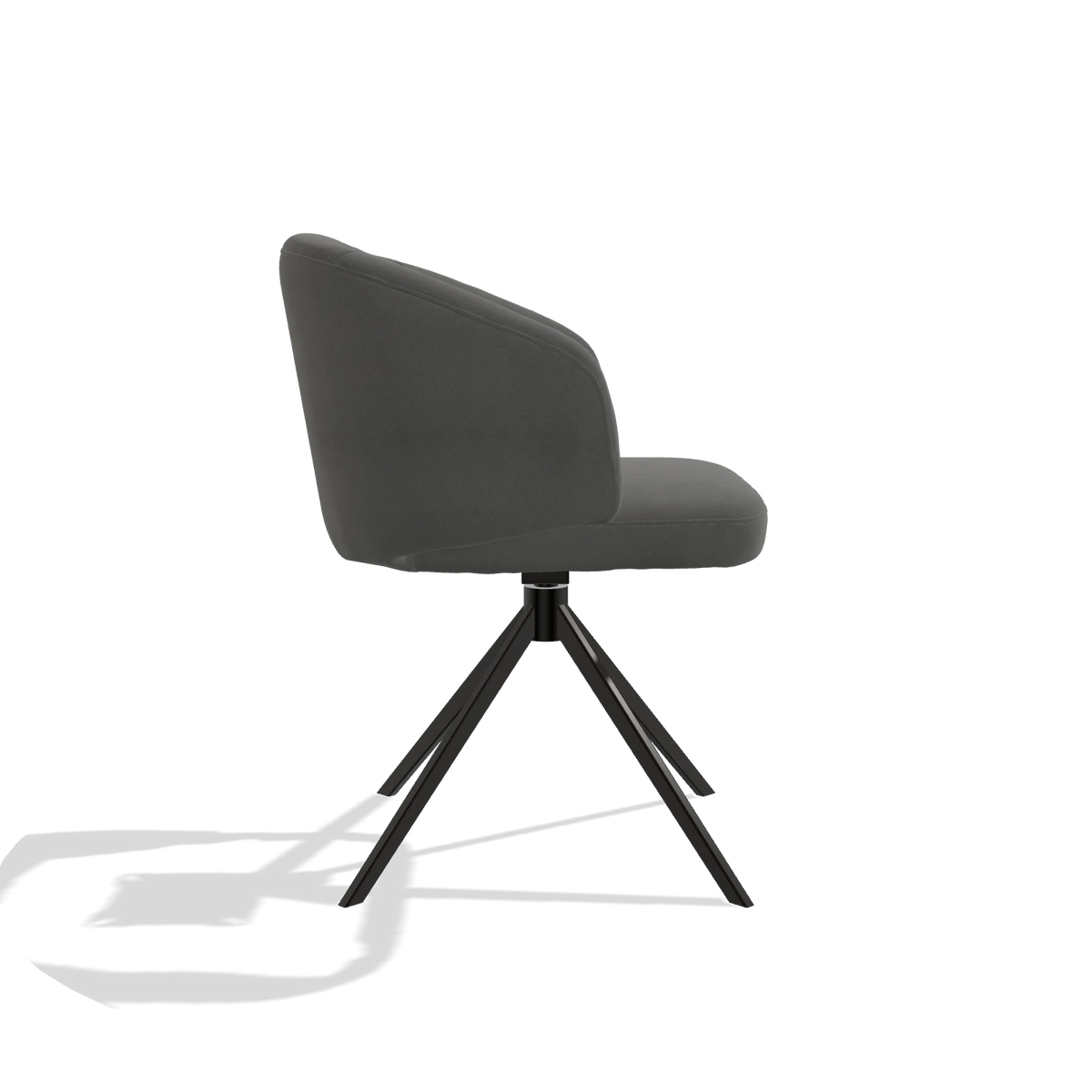 Dining Chair Elise 6612 in Leather B400 (dark grey), black swivel base, side view