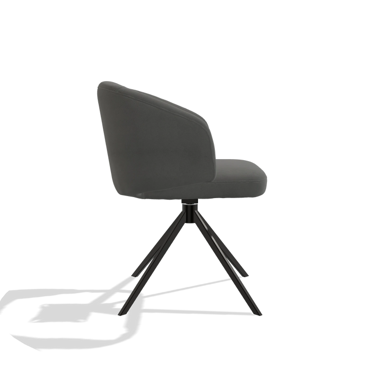 Dining Chair Elise 6612 in Leather B400 (dark grey), black swivel base, side view