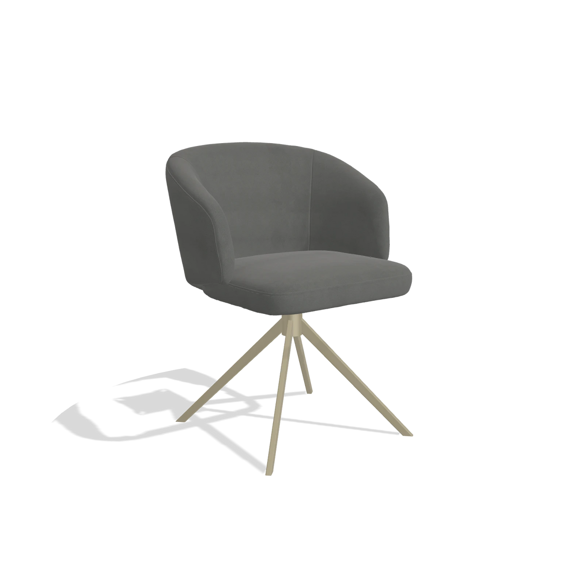 Dining Chair Elise 6612 in Leather B400 (dark grey), champagne swivel base, angled view