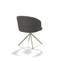 Dining Chair Elise 6612 in Leather B400 (dark grey), champagne swivel base, back angled view