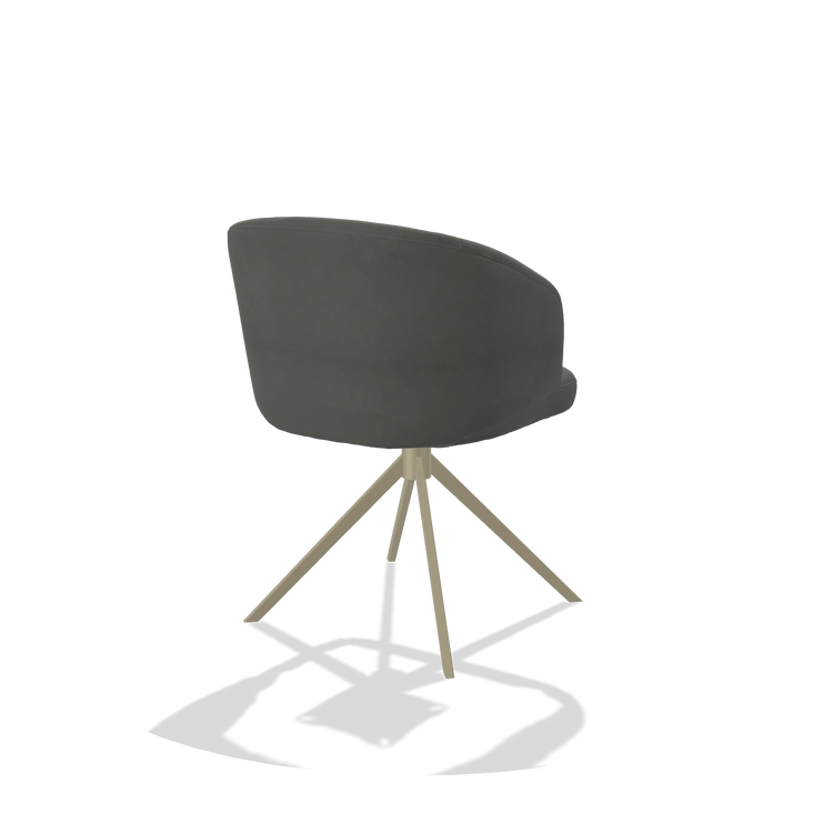 Dining Chair Elise 6612 in Leather B400 (dark grey), champagne swivel base, back angled view