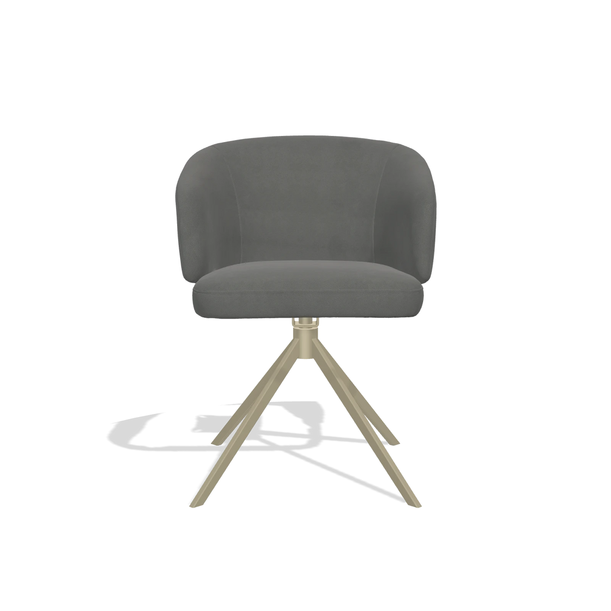Dining Chair Elise 6612 in Leather B400 (dark grey), champagne swivel base, front view