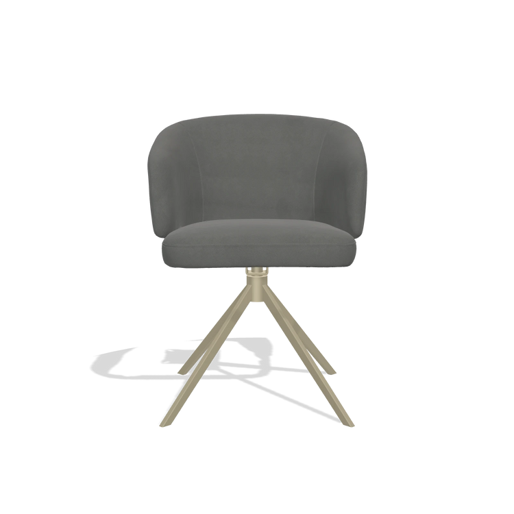Dining Chair Elise 6612 in Leather B400 (dark grey), champagne swivel base, front view