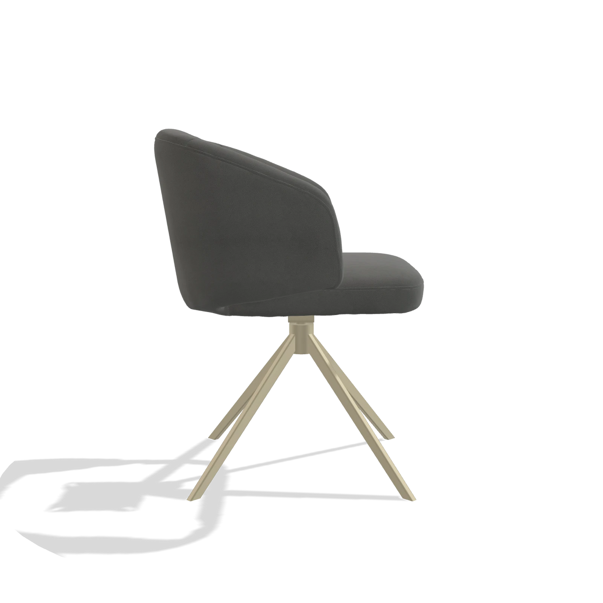 Dining Chair Elise 6612 in Leather B400 (dark grey), champagne swivel base, side view