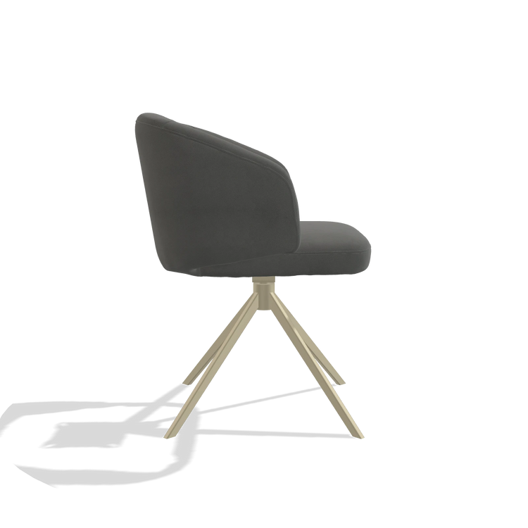 Dining Chair Elise 6612 in Leather B400 (dark grey), champagne swivel base, side view