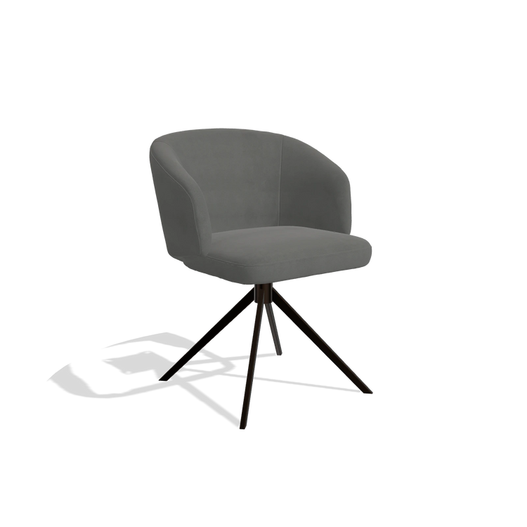 Dining Chair Elise 6612 in Leather B400 (dark grey), espresso swivel base, angled view