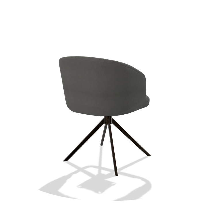 Dining Chair Elise 6612 in Leather B400 (dark grey), espresso swivel base, back angled view