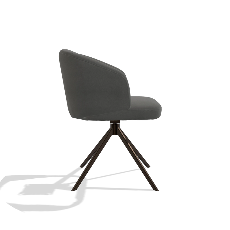 Dining Chair Elise 6612 in Leather B400 (dark grey), espresso swivel base, side view