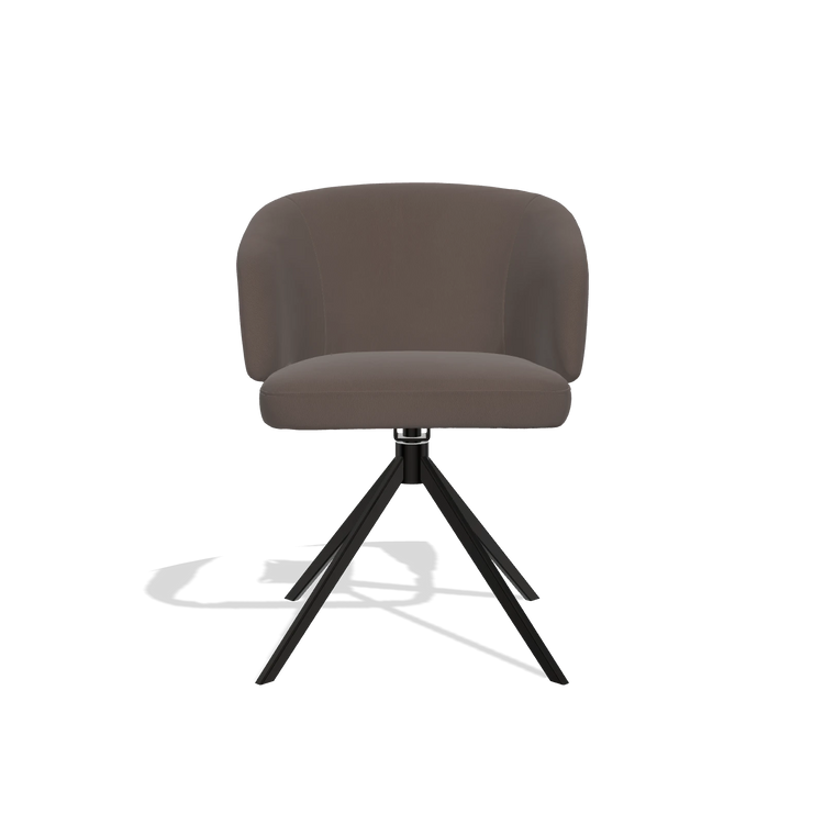 Dining Chair Elise 6612 in Leather B535 (brown), black swivel base, front view
