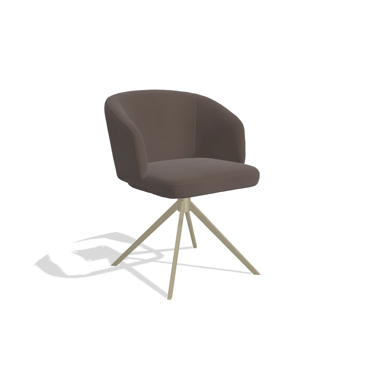 Dining Chair Elise 6612 in Leather B535 (brown), champagne swivel base, angled view