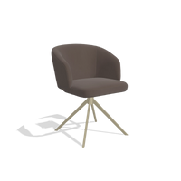 Dining Chair Elise 6612 in Leather B535 (brown), champagne swivel base, angled view