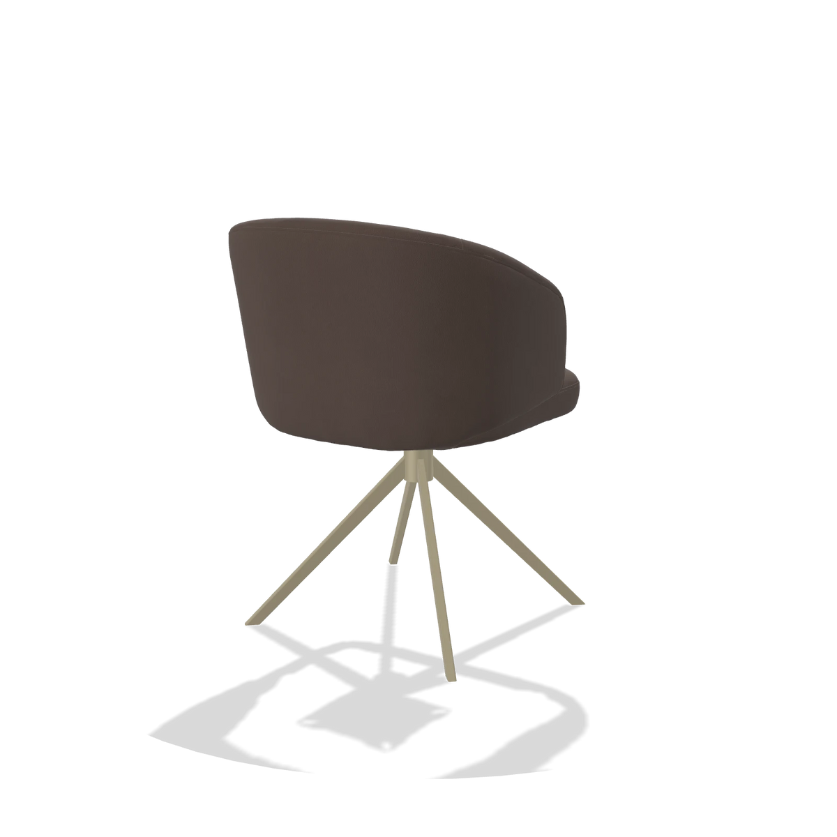 Dining Chair Elise 6612 in Leather B535 (brown), champagne swivel base, back angled view
