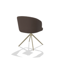 Dining Chair Elise 6612 in Leather B535 (brown), champagne swivel base, back angled view