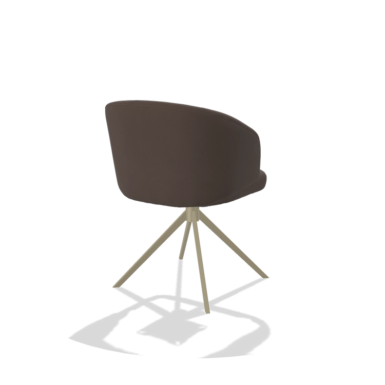 Dining Chair Elise 6612 in Leather B535 (brown), champagne swivel base, back angled view