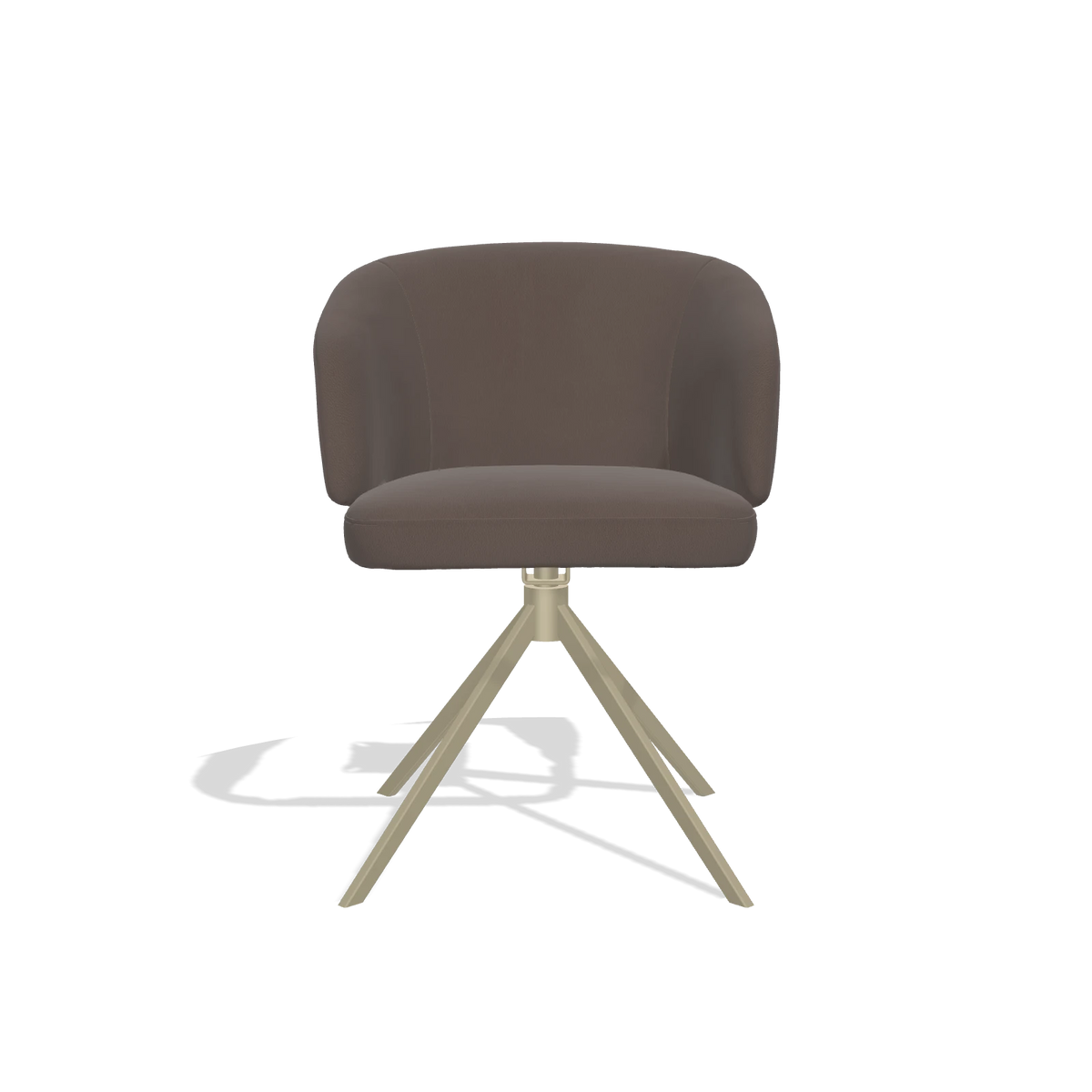 Dining Chair Elise 6612 in Leather B535 (brown), champagne swivel base, front view