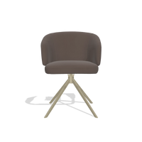 Dining Chair Elise 6612 in Leather B535 (brown), champagne swivel base, front view