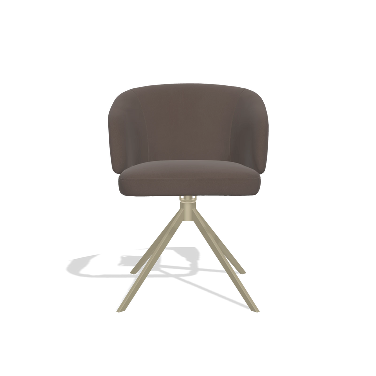 Dining Chair Elise 6612 in Leather B535 (brown), champagne swivel base, front view