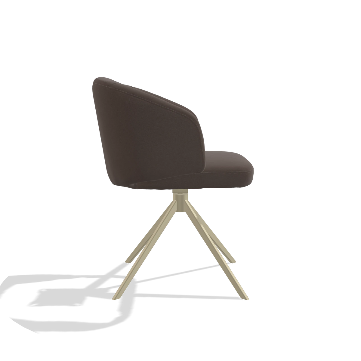 Dining Chair Elise 6612 in Leather B535 (brown), champagne swivel base, side view