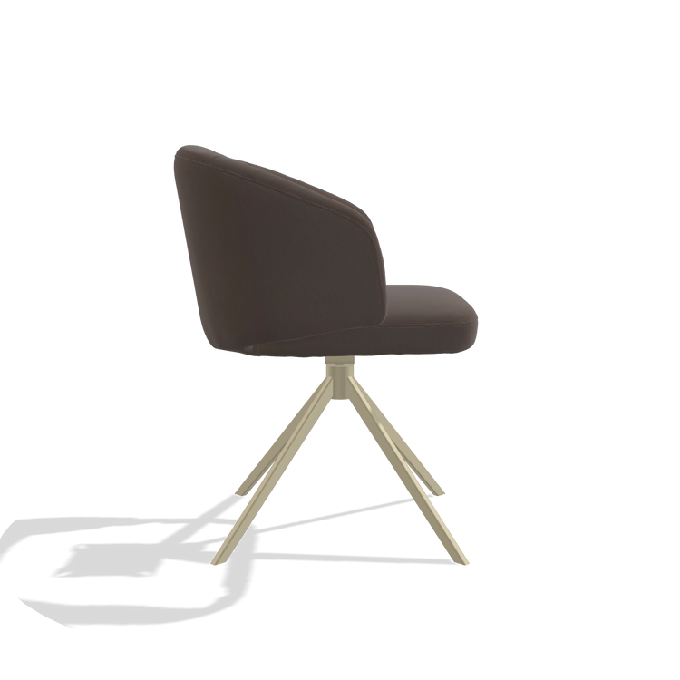 Dining Chair Elise 6612 in Leather B535 (brown), champagne swivel base, side view
