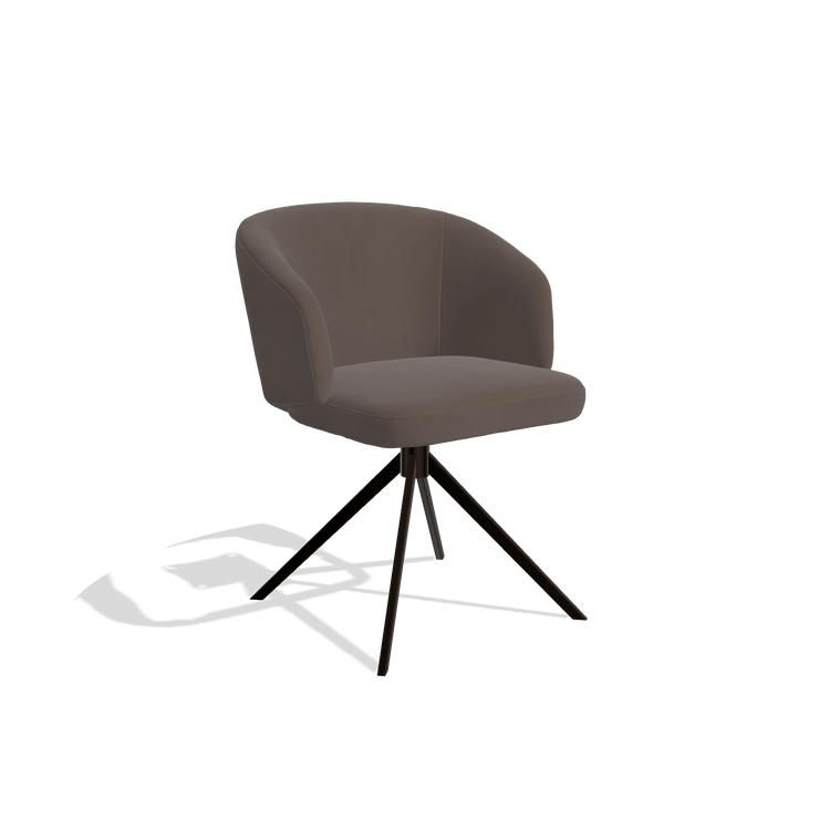 Dining Chair Elise 6612 in Leather B535 (brown), espresso swivel base, angled view