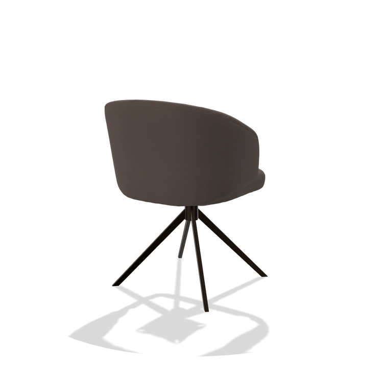 Dining Chair Elise 6612 in Leather B535 (brown), espresso swivel base, back angled view