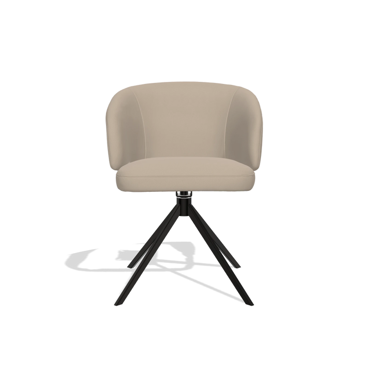 Dining Chair Elise 6612 in Leather B911 (sand), black swivel base, front view