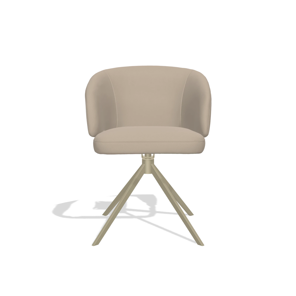 Dining Chair Elise 6612 in Leather B911 (sand), champagne swivel base, front view