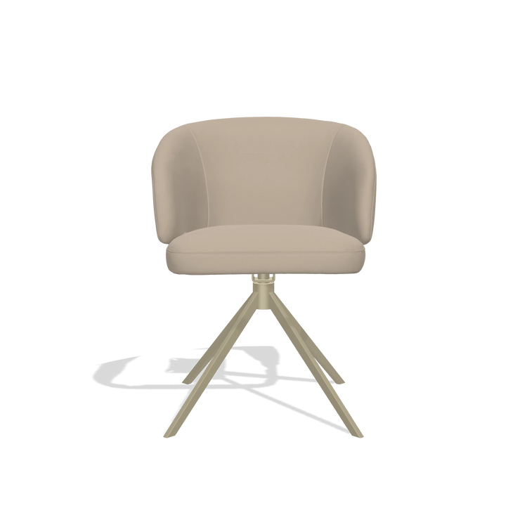 Dining Chair Elise 6612 in Leather B911 (sand), champagne swivel base, front view