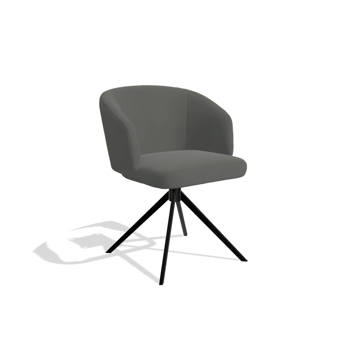 Dining Chair Elise 6612 in Leather B945 (dark grey), black swivel base, angled view