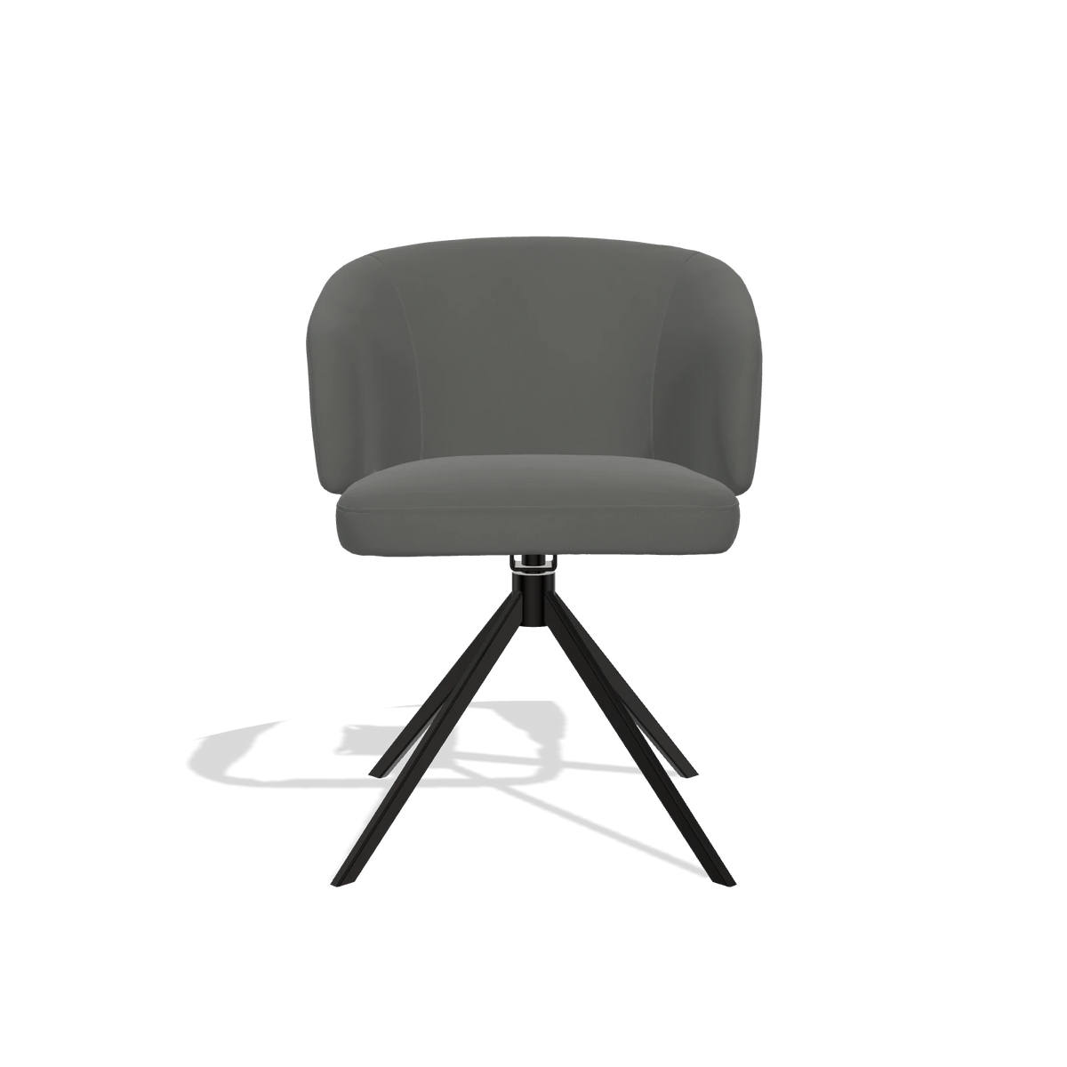 Dining Chair Elise 6612 in Leather B945 (dark grey), black swivel base, front view
