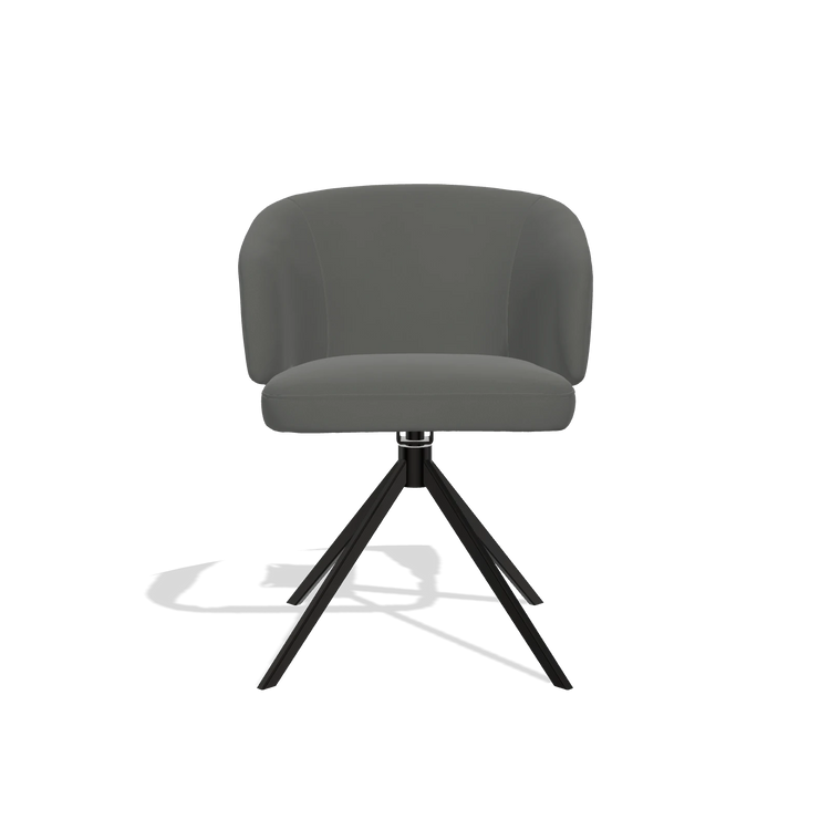 Dining Chair Elise 6612 in Leather B945 (dark grey), black swivel base, front view