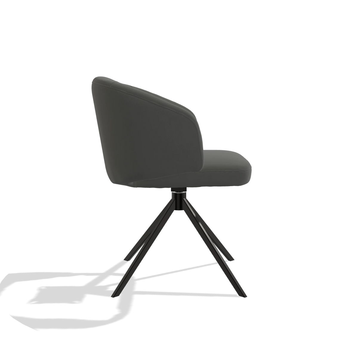 Dining Chair Elise 6612 in Leather B945 (dark grey), black swivel base, side view