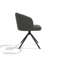 Dining Chair Elise 6612 in Leather B945 (dark grey), black swivel base, side view