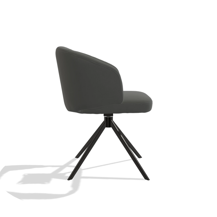 Dining Chair Elise 6612 in Leather B945 (dark grey), black swivel base, side view