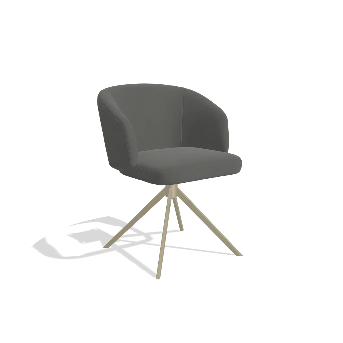 Dining Chair Elise 6612 in Leather B945 (dark grey), champagne swivel base, angled view